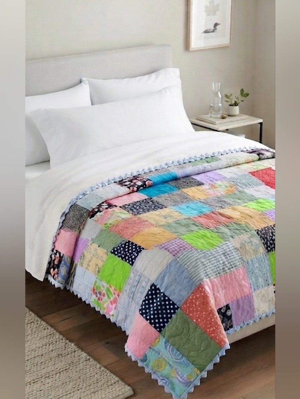 Vintage Handmade Patchwork Full / Queen Quilt - Picture 3 of 13